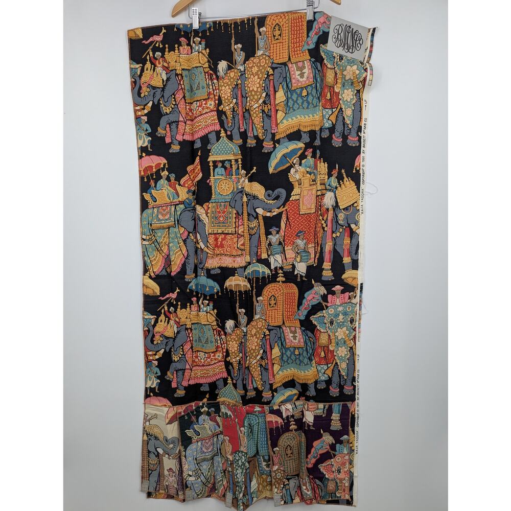 Vintage Basset McNab Co. Manna Elephant Parade Tapestry Fabric Sample 52"x26"